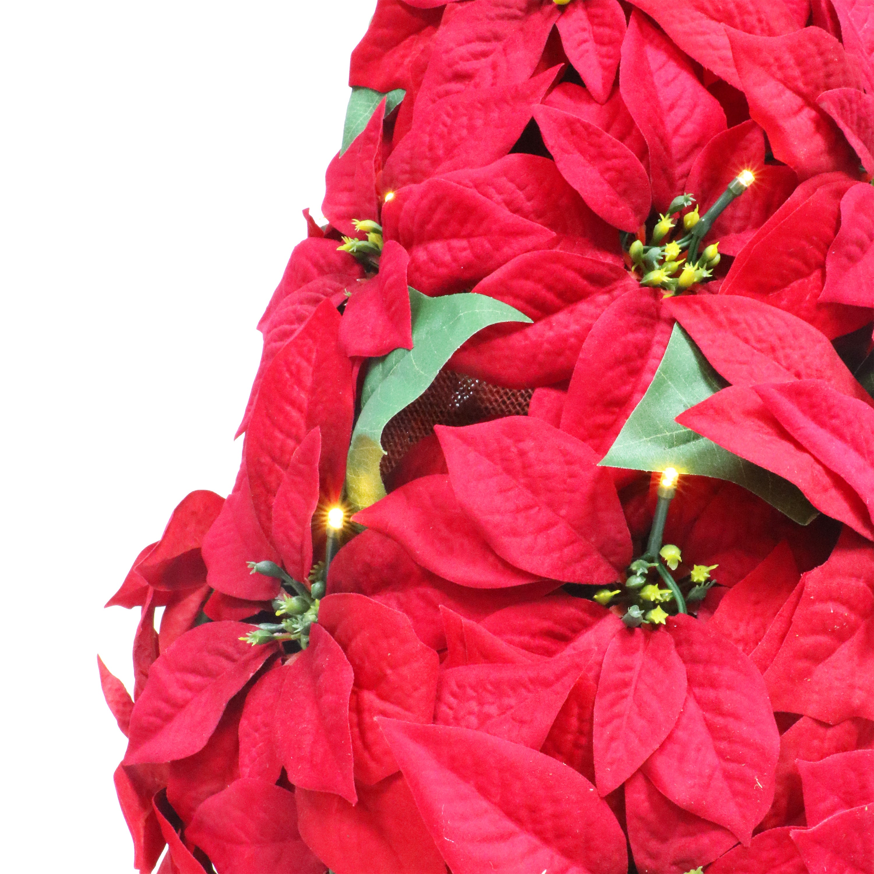 36" Pre-Lit Battery-Operated Potted Red Poinsettias